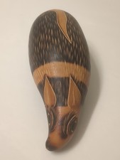 Vintage Wood Burned Armadillo Gourd Peru Folk Art signed artist Bertha Medina 7"