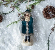 Ragon House 5.75" Deep Ocean Blue Velvet Belsnickle Santa Christmas Ornament NEW