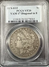 1878 8TF VAM-17 'Diagonal in 8' Morgan Silver Dollar $1 PCGS VF 20