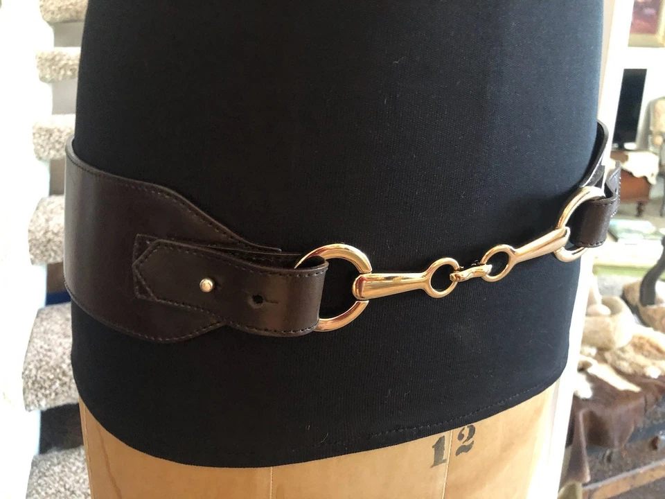 Banana Repubic широкий кожаный ремень с золотой Snaffle бит цепочка сделано в Италии M - Изображение 4 из 4