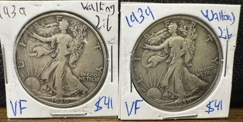 1935 P 50C Silver Walking Liberty Half Dollar VF Lot Of 2