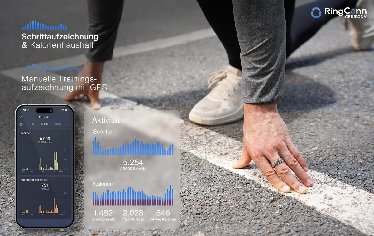 RingConn Smart-Ring Gen 2 Gr. 9 Aktivitäts-Tracker IP68 Silber