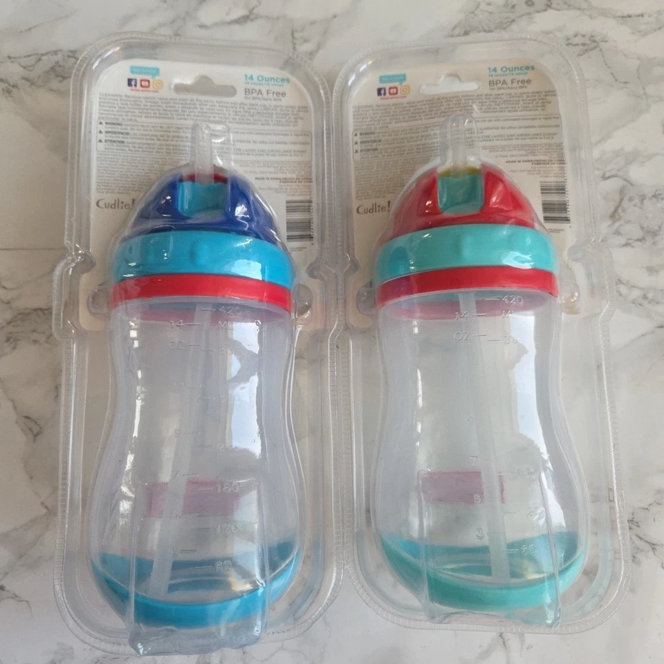Tazas para sorber con pajita Fisher Price lote de 2 - 14 oz pajita emergente sellada nueva Foto 4 de 4