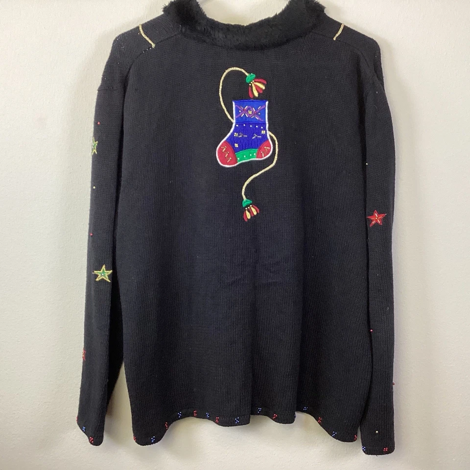 Suéter Cárdigan Hampshire Studio Cuello de Piel Sintética 3XL Cremallera Medias de Navidad Foto 2 de 4