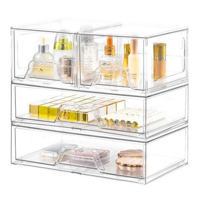 Stebopum 4er Pack Stapelbar Kunststoff Aufbewahrung Schubladen Acryl Make-up Organizer Klar