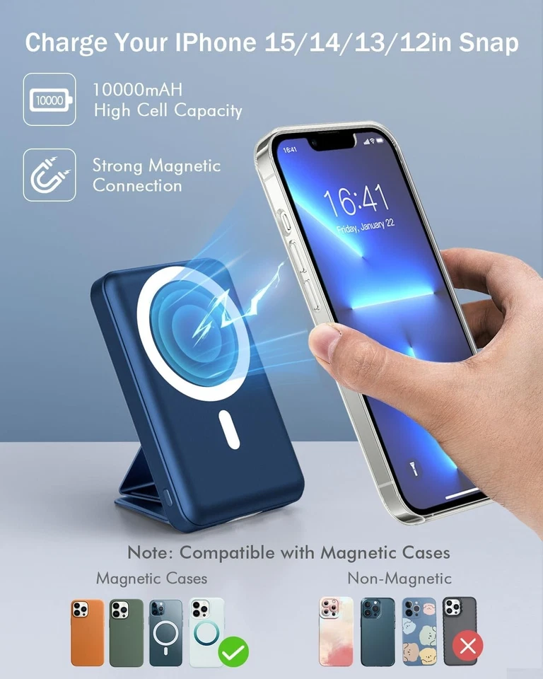 Powerbank für MagSafe 10000mAh Magnet Power Bank Tragbar USB C Ladegerät B688 - Bild 2 von 4