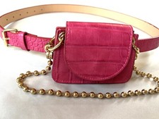 Women  s Faux Leather Fanny Removable Waist Purse Belt Pink Sz M