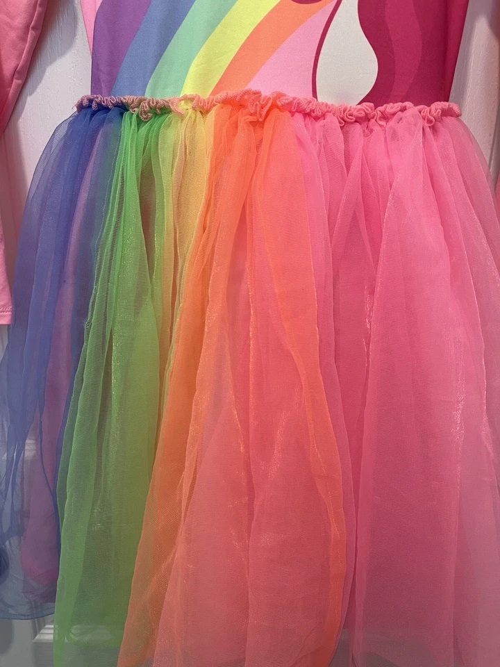 H&M Girl’s Size 6X/7 Pink Rainbow Unicorn Tutu Dress With Gold Wings - Image 3 of 4