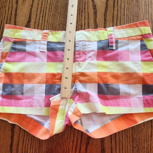 Hurley Plaid y2k Chino Skater Girl Shorts Size 7 Low Rise Orange Yellow Pink - Picture 7 of 8
