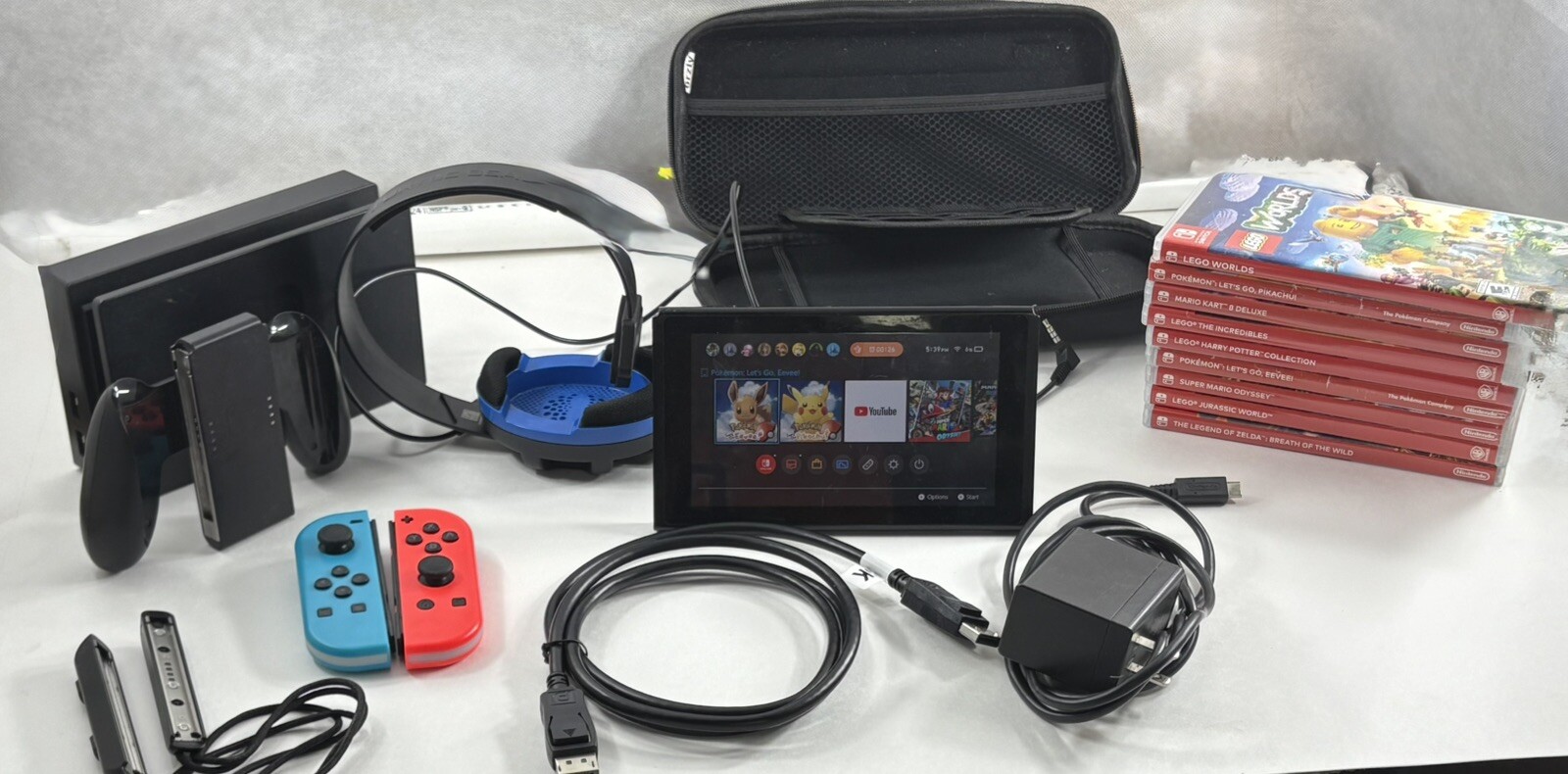 Nintendo Switch (No Speaker Sound) JoyCons, 9 Games, Case, Stand, & Accessories-image