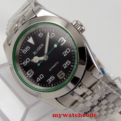 Polished 40mm Bliger Black Dial Sapphire Glass Japan NH35A Automatic Mens Watch
