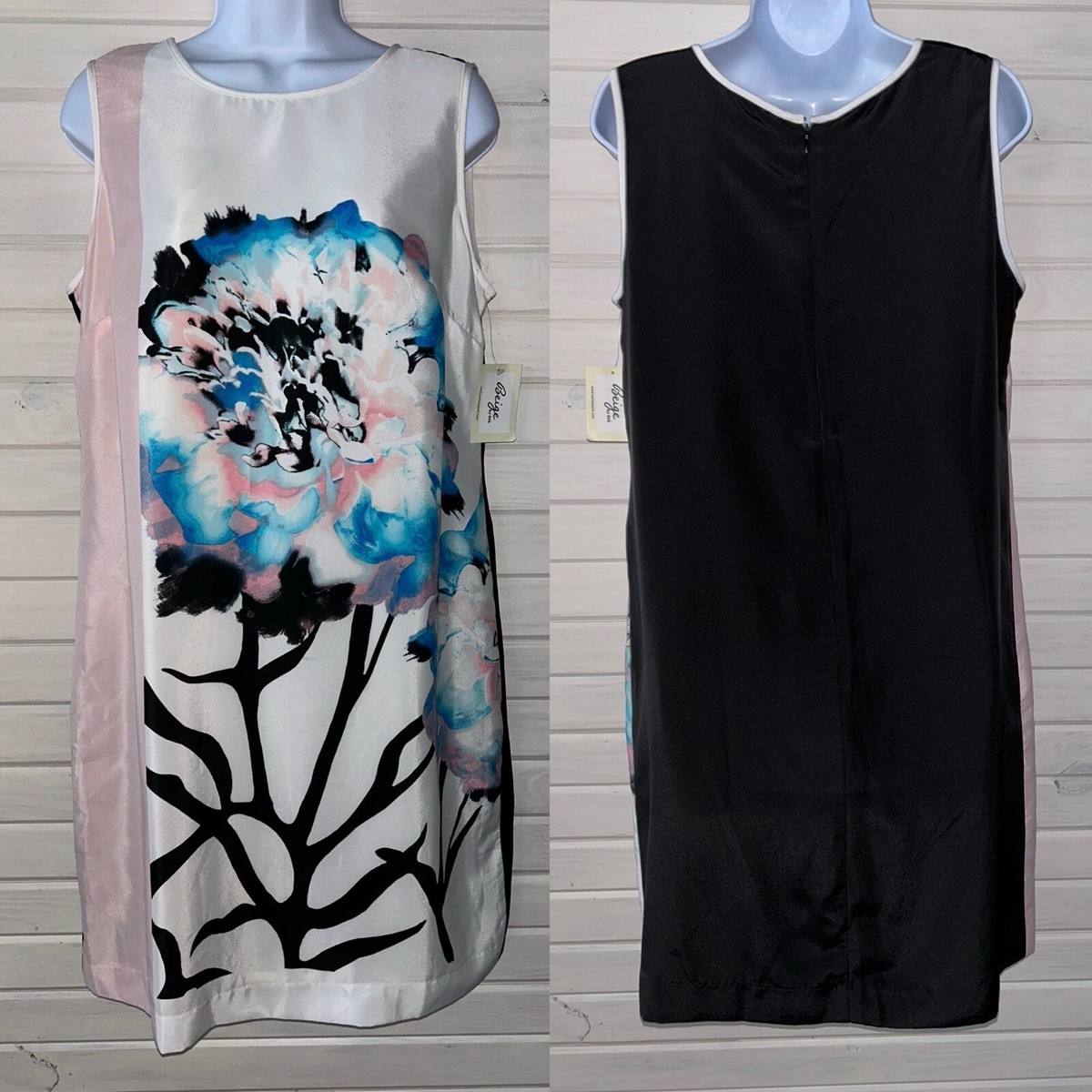 NWT Beige By ECI Sz 10 Black Blue Pink Floral Dress Sleeveless Rear Zip |  eBay