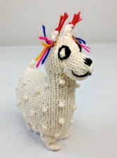 Llama Cream Colored Made in Peru Plush 7" Stuffed Animal knitted colorful trim