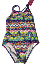 Girls Speedo Geometric Print One Piece Swimsuit Size 16 UPF 50