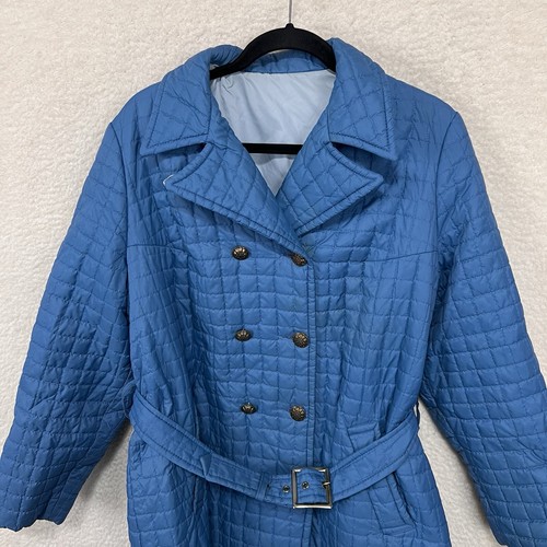 Vintage White Bear Of St Paul Coat Women’s 18 Blue Quilted Belted Button Up USA - Picture 10 of 13