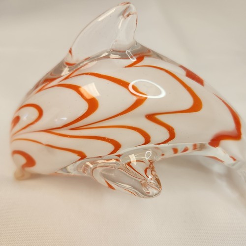 Murano Style Glass Dolphin Orange & White Art Paperweight 3" H x 4.5" W Flaws - Picture 8 of 12