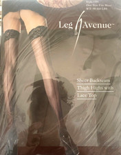 Leg Avenue Sheer Backseam Thigh Highs with Lace Top Style 1101 One Size