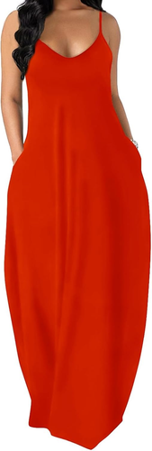 Women'S Maxi Dresses Summer Spaghetti Strap Dress with Pockets