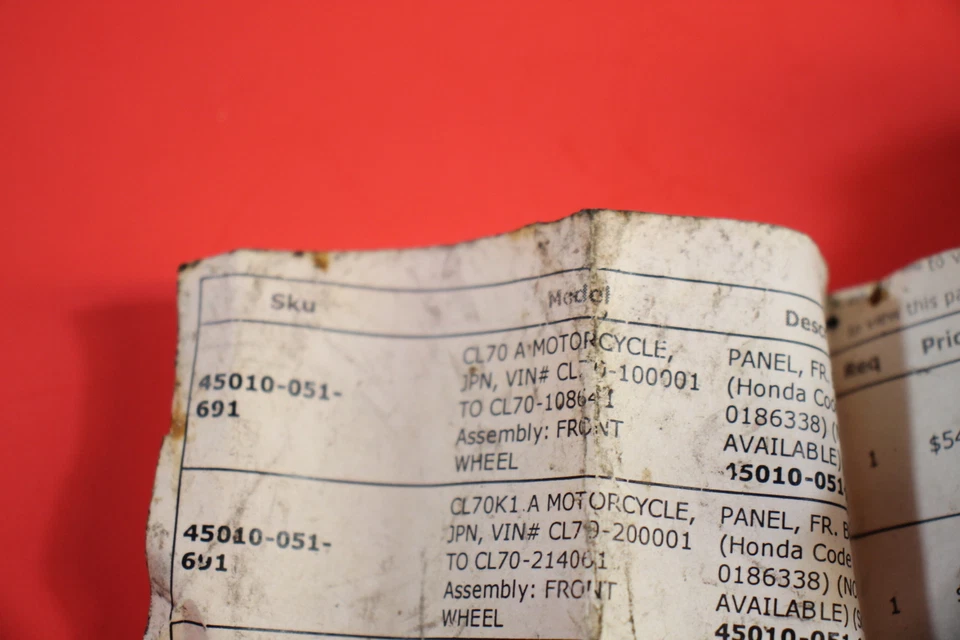 Panel de freno de rueda delantera original Honda CL70 K0-K3 OEM # 45010-051-691 NUEVO DE STOCK Foto 3 de 4