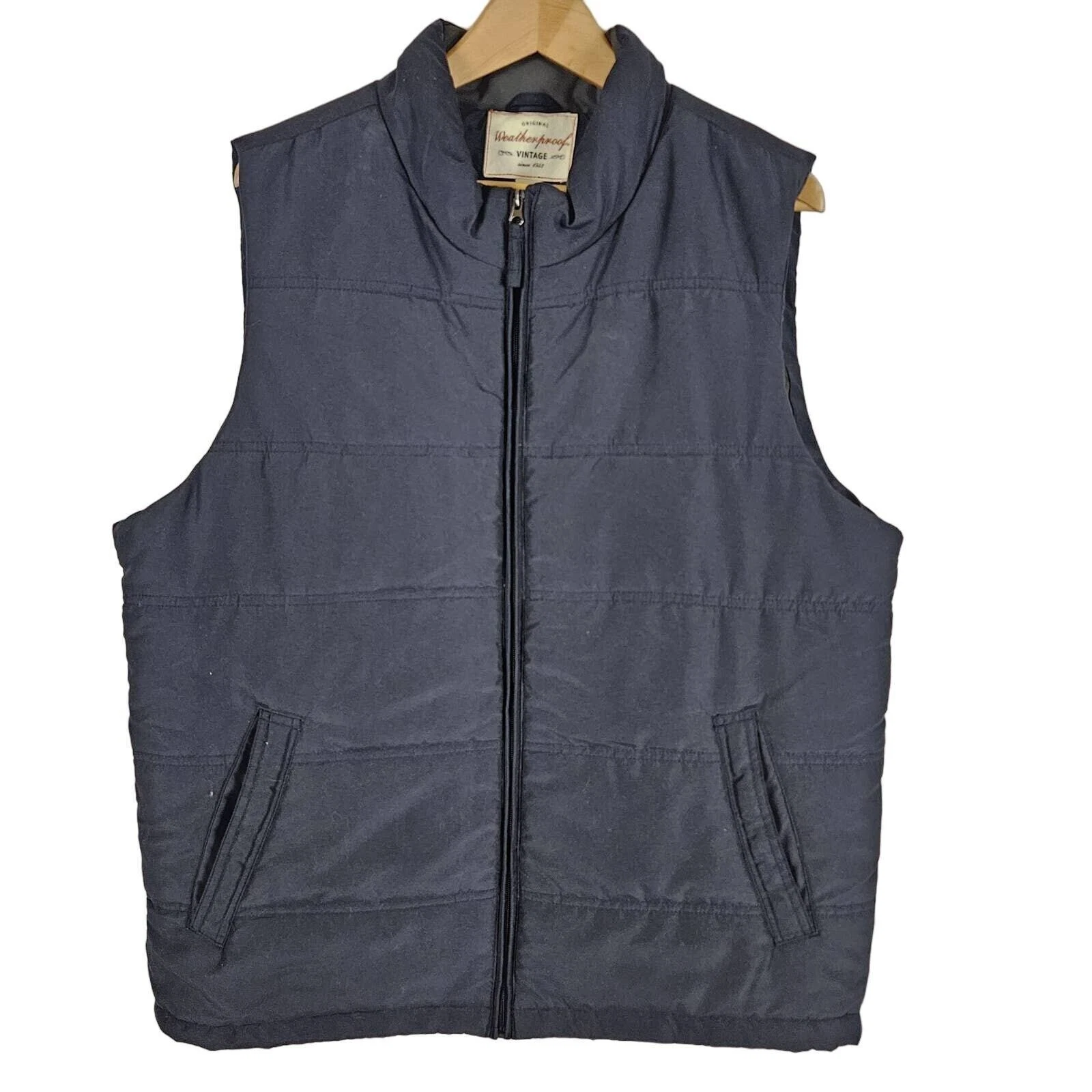 Weatherproof Mens Large Puffer Vest Full Zip Pockets Blue Outdoors Rugged Hiking