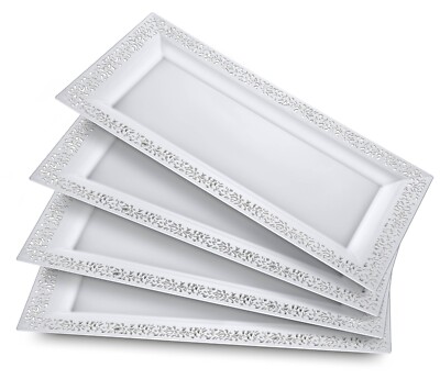 Yumchikel-Decorative Plastic Serving Tray Platter Set (4pk