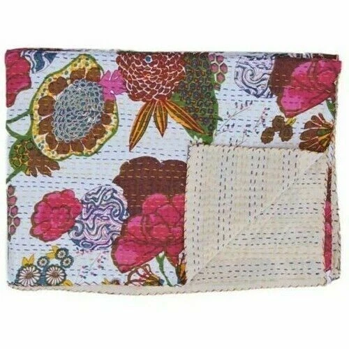 Colcha Kantha con estampado de flora india hecha a mano colcha manta Gudri Foto 4 de 4
