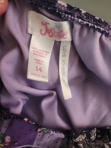 Justice Size 14 3/4 Sleeve Tunic Sheer Lined Tie Back Ruffle Pattern Purples - Picture 5 of 7