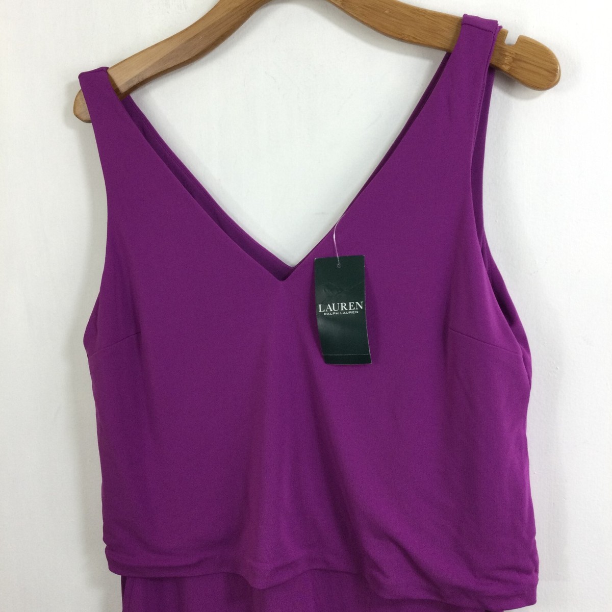 Lauren Ralph Lauren Sleeveless Layered Jersey Pockets Dress Purple Size  Large