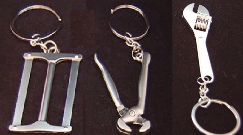 3x llavero en Forma de Herramienta, Sierra para Metales, Tenazas, llave Inglesa