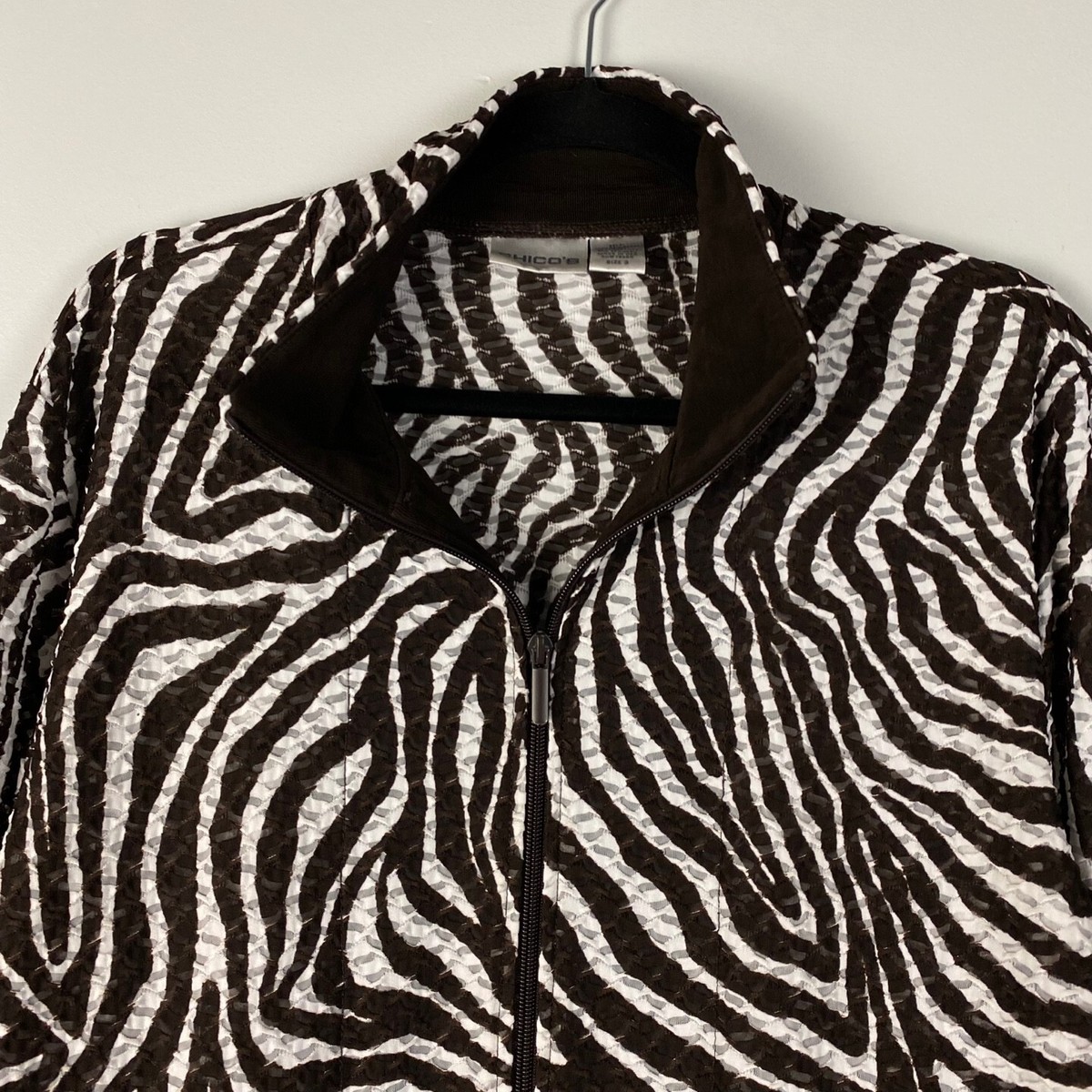Chicos Zebra Print Jacket Womens 3 US XL Full Zip Brown
