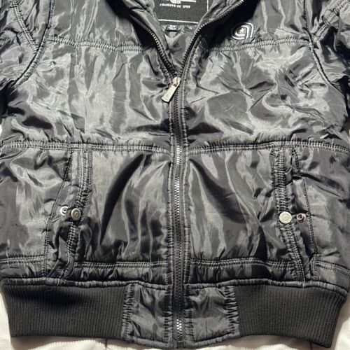 Akademiks Puffer Jacket Womens S Chest Black Down Hood Faux Fur Streewear - Picture 4 of 22