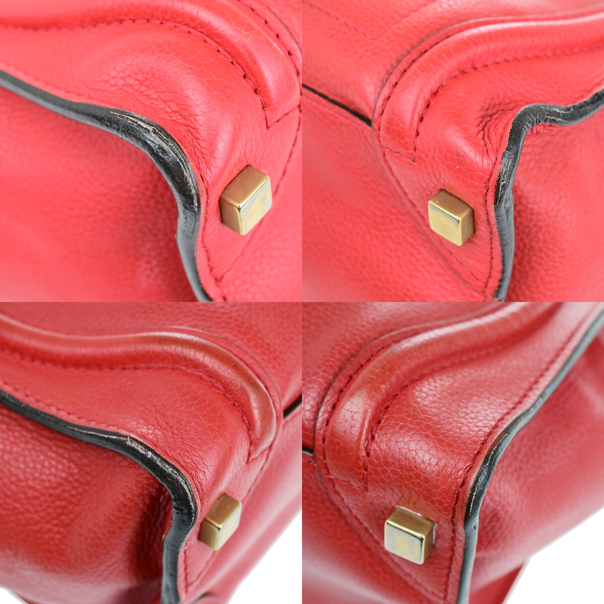 CELINE Logo Micro Luggage Shoulder Hand Bag Leather Red GHW