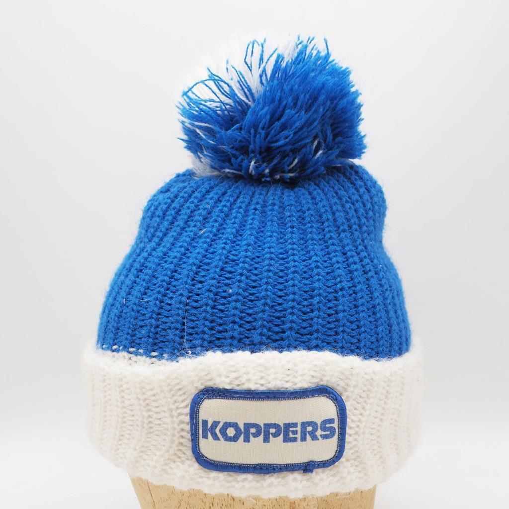 Vtg Koppers Stocking Ski Cap Hat Beanie Blue White Pom