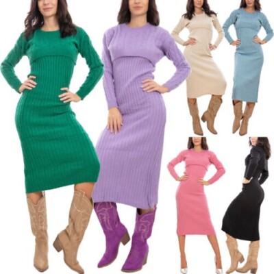 Kleid Jersey Frau Komplett Kleid Longuette Rock Bolero Näht TooCool VI-9560