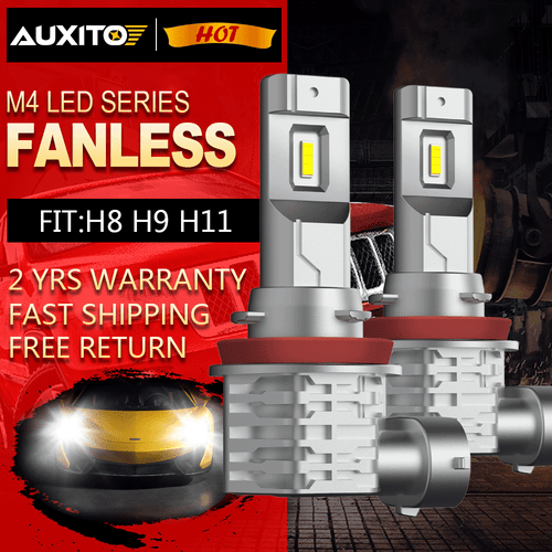 AUXITO H11 H8 FANLESS White LED Fog Light CSP Bulb Super Bright 6500K 3400LM - Picture 1 of 10