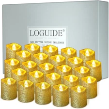Gold Flameless Votive Candles,24 Pack Battery Operated Gold Glitter Flickering F