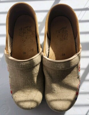 DANSKO Jute Pro Artisan VEGAN Burlap Boho Clog Women SIZE 38 US 7.5 Embroidered