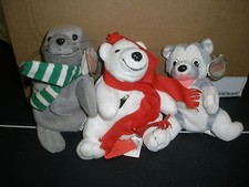 LOT OF 3 COCA COLA PLUSH BEAN BAGS SEAL, HUSKY DOG, POLAR BEAR