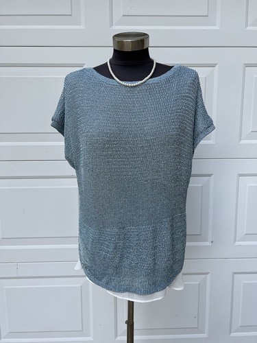 Chicos Metallic Blue Amelia Pullover 
