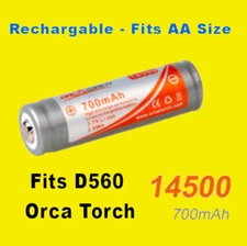 OrcaTorch 14500 Battery Rechargeable D560 AA Replacement recharge Orca Torch 