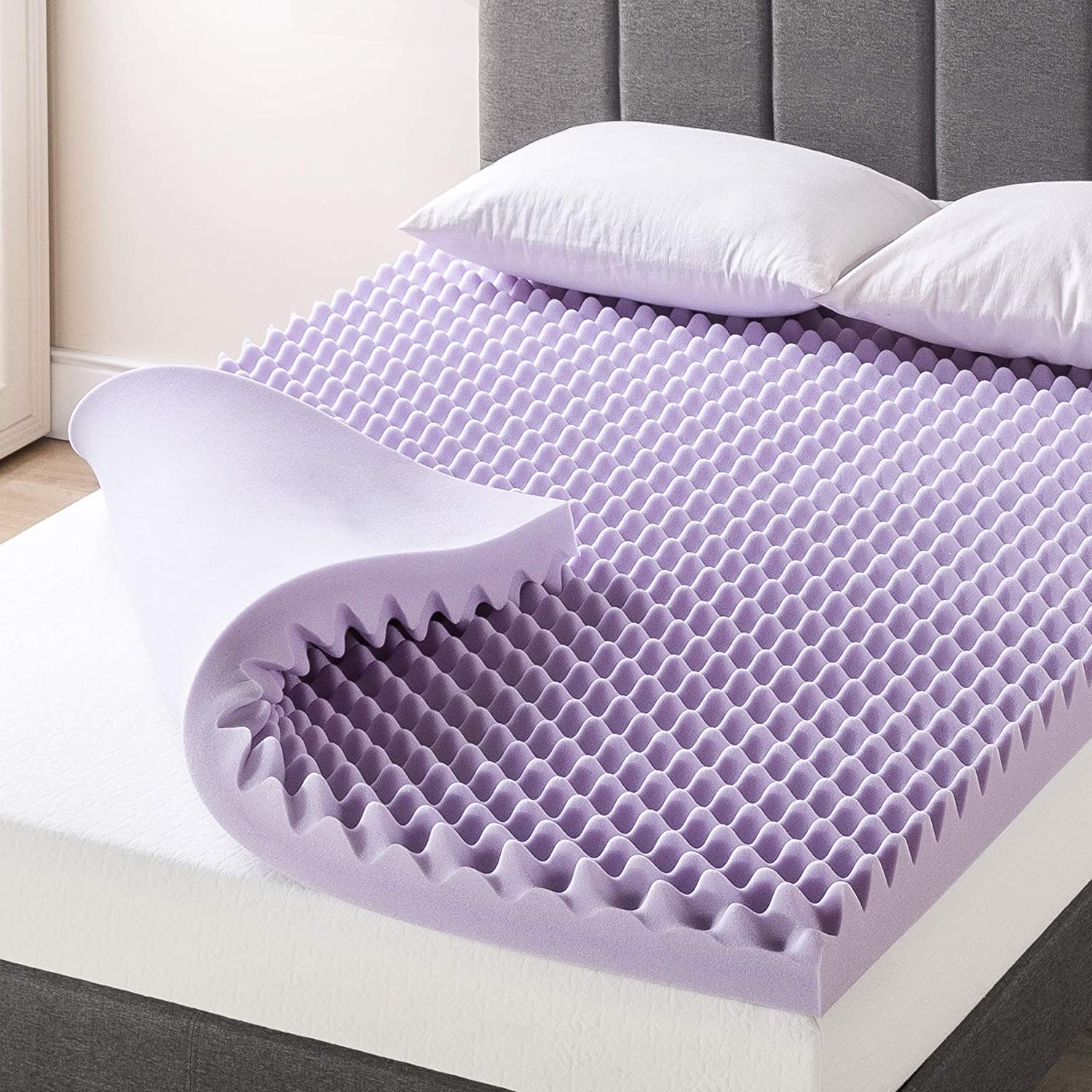 4 Inch Egg Crate Memory Foam Mattress Topper with Soothing Lavender Infusion, Ce