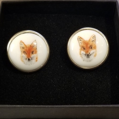 GEMELOS DE PLATA ESTERLINA ALEMANA FOX FUCHS pintados a mano porcelana alta - Imagen 2 de 2