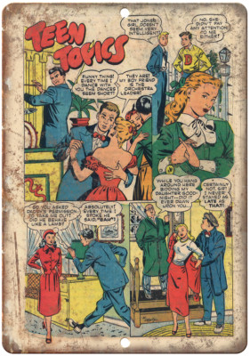 Teen Topics Comic Strip Vintage Ad 12'' x 9'' Reproduction Metal Sign J512