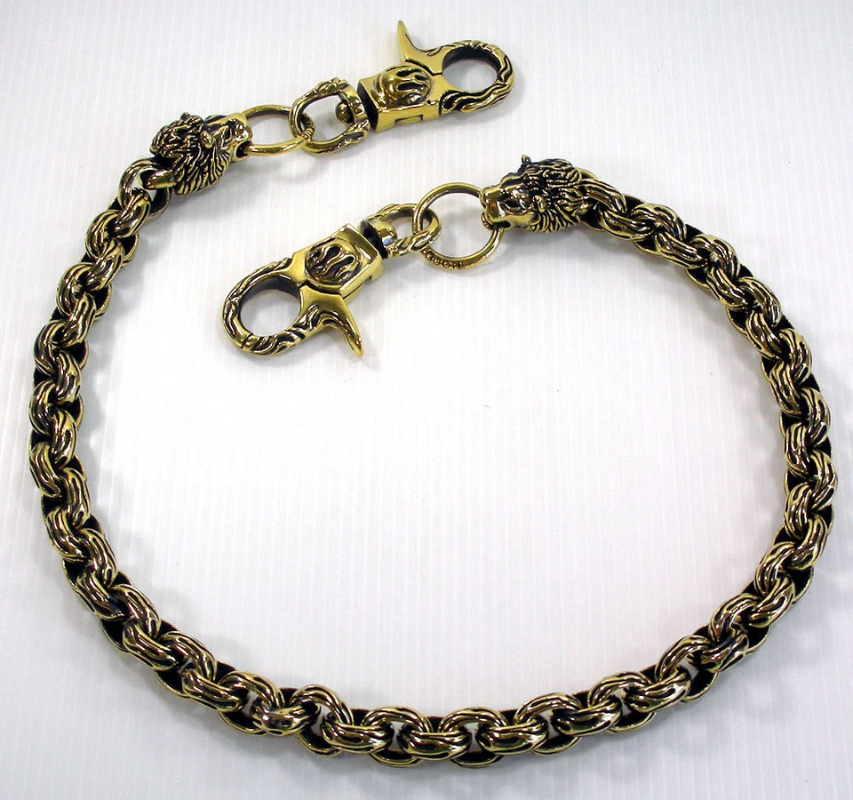 CADENA CARTERA HOMBRE MOTOCICLISTA LATÓN MACIZO LLAMA LEÓN PESADO 24" PULGADAS NUEVO ROCKER PUNK Foto 2 de 4