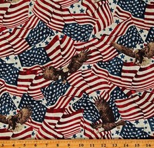 Cotton Stars and Stripes Flags 4th of July Red Fabric Print by Yard D306.67