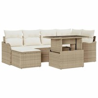 Garten Sofa Set 7 Teilig Poly Rattan Beige Mit Kissen