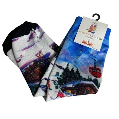 Hot Sox x Travel Write Draw St. Moritz Ski Village Crew Socks Women's Sz 9-11