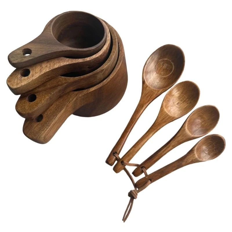 8Pieces Kitchen Wooden Spoon Set For Precise Baking Measurements Ergonomic