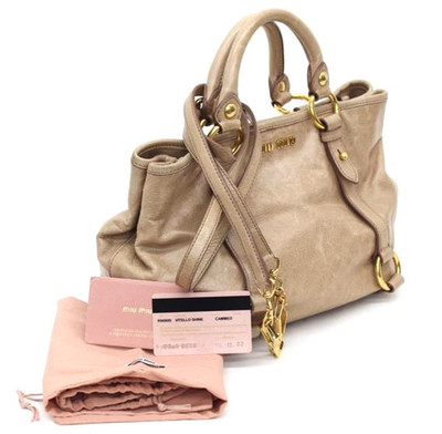 Miu Miu 2-way Shoulder Bag RN0685 Beige G Hardware Leather Solid Medium Zip F/S