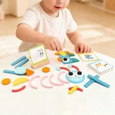 Wooden Pattern Blocks Geometric Portable Toddler Color Sorting Stacking Game